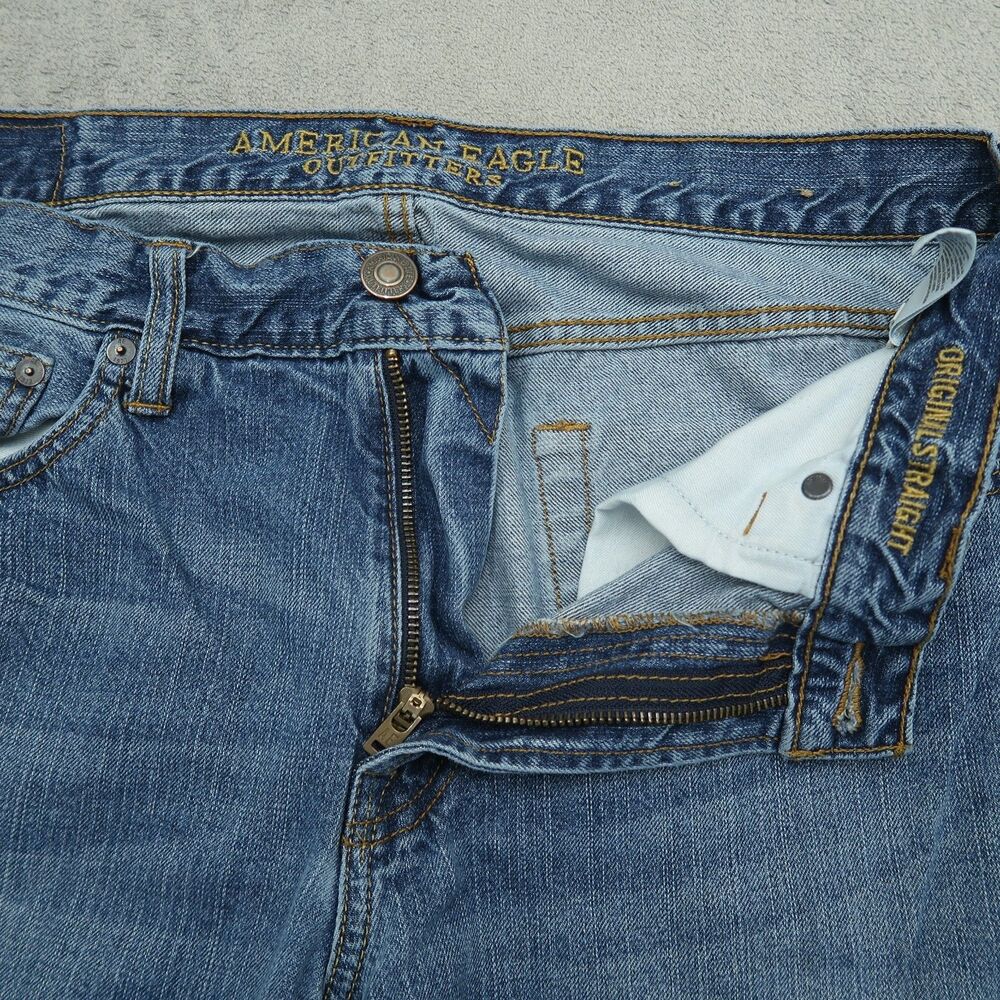American Eagle Jeans Mens Size 33x34 Blue Original Straight 100% Cotton Denim - Picture 2 of 16